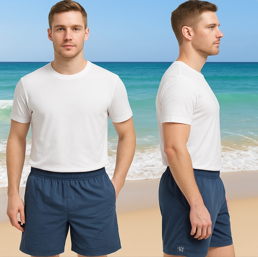 Men's Navy Blue Shorts Elastic Waist Summer Basic Large